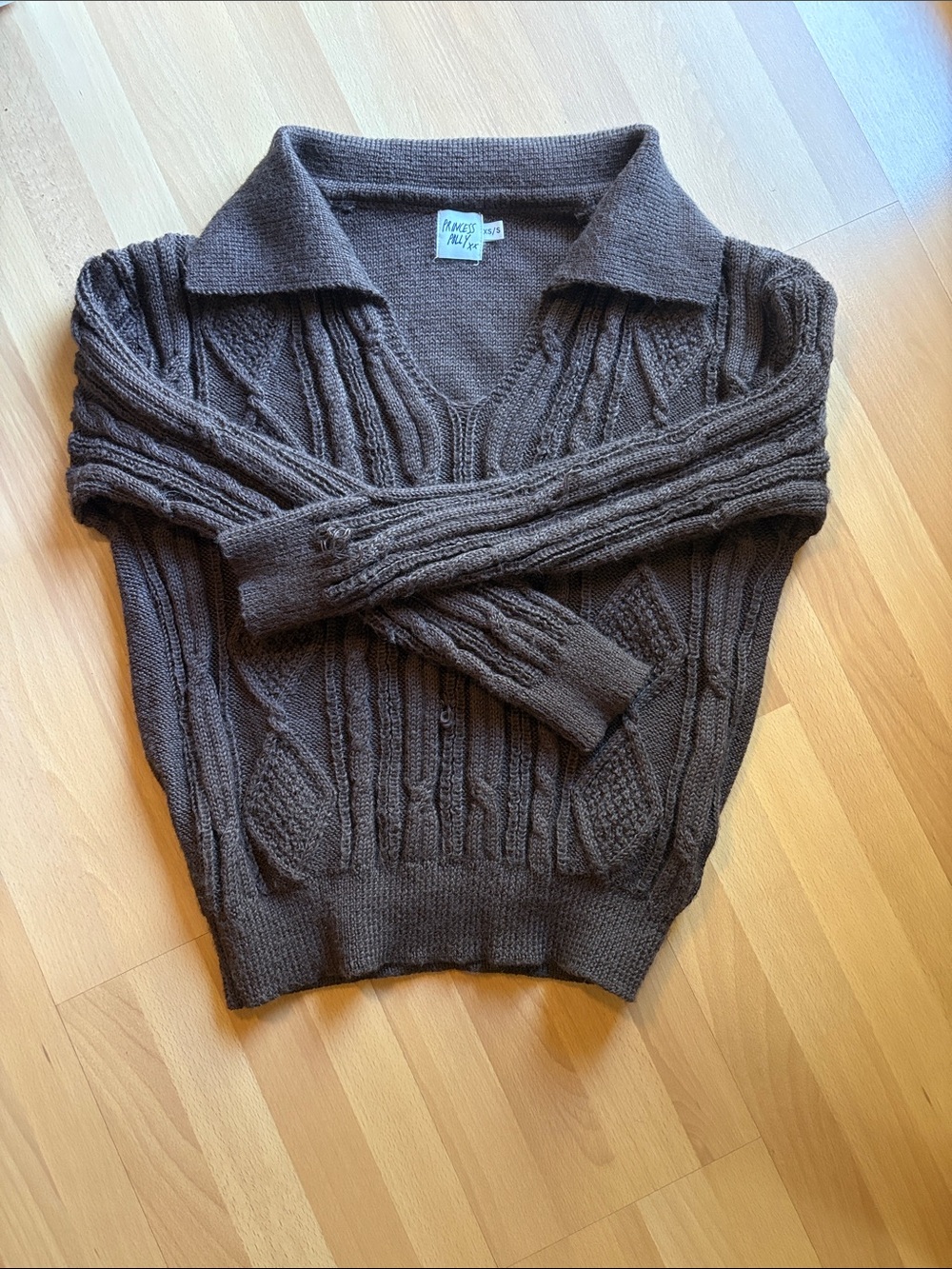 Princess Polly Brown Cable Knit Polo Sweater